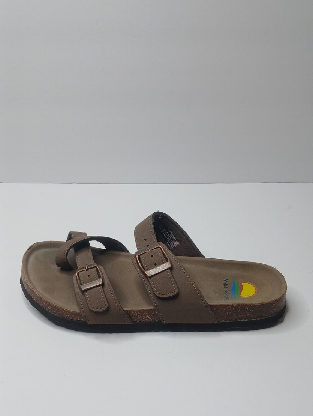 Maui Island brown synthetic slip-on footbed sandals